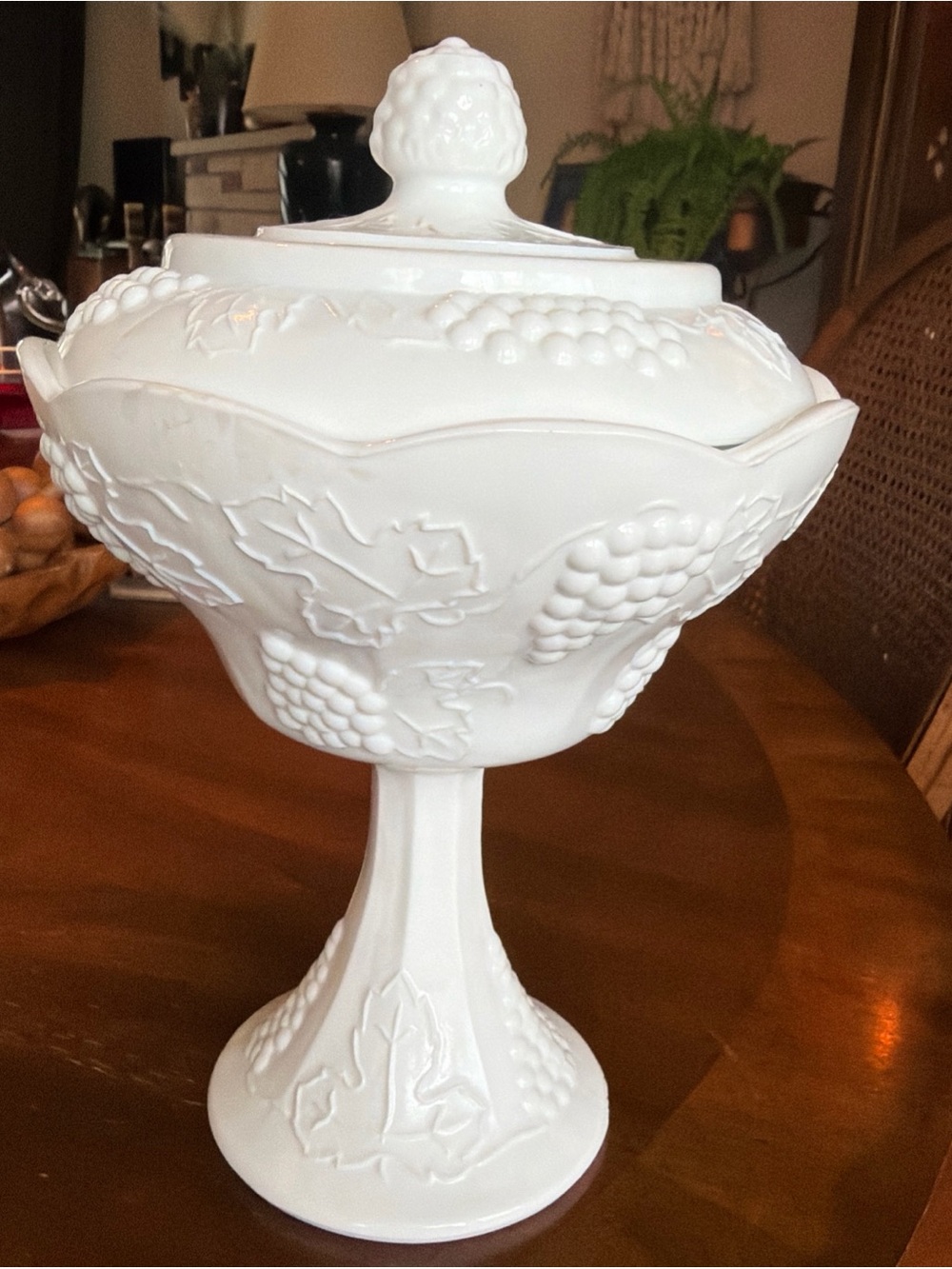 White Milk Glass Covered Compote Pedestal Dish - Classic Home Accents